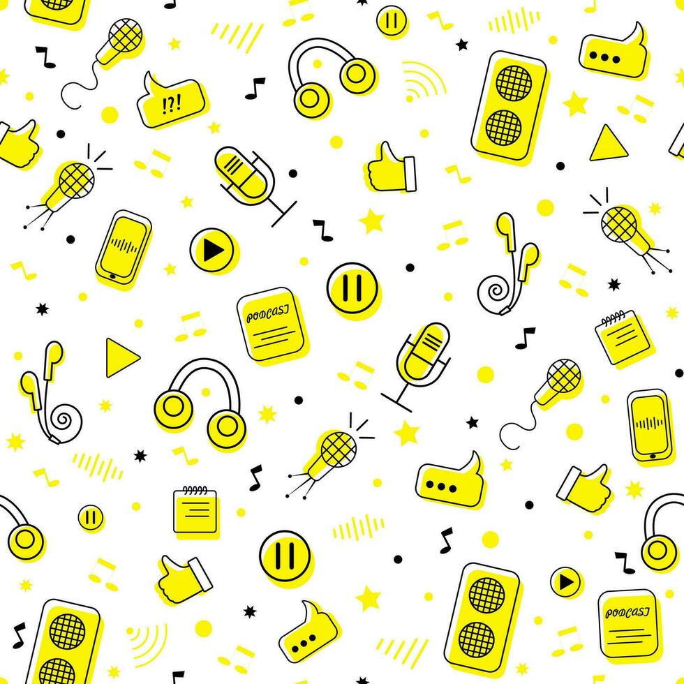 Podcast seamless pattern background for blogging. Vlogging and live streaming. vector