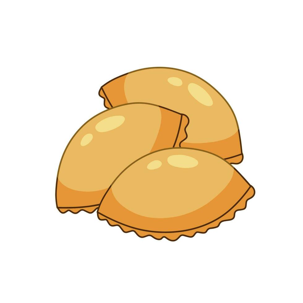 Empanada Pastry. Fried food bakery. Cartoon Mexican bakery dough. Homemade argentinian taco bread. vector