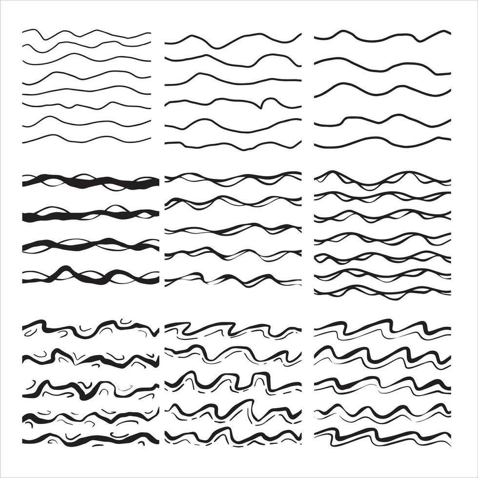 Abstract Wave Line. Abstract Striped geometric flow sketch. Curve element. Minimal curve graphic set. vector