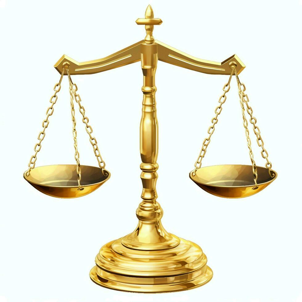 Clásico oro equilibrar escala medida o ley justicia símbolo. abogados día o mundo día de social justicia concepto por ai generado foto