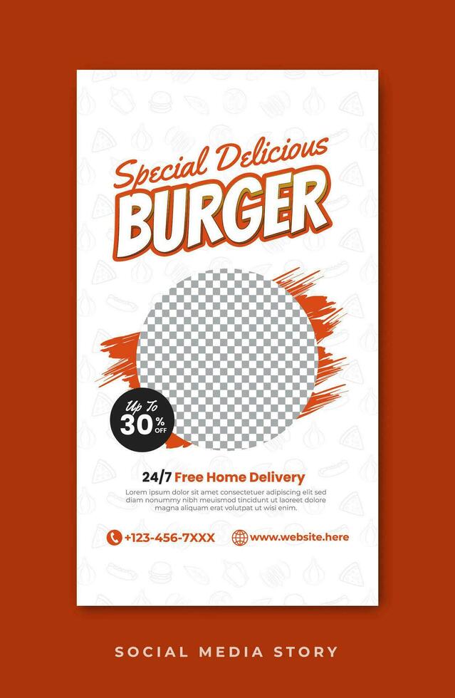 Burger and food menu social media story template vector