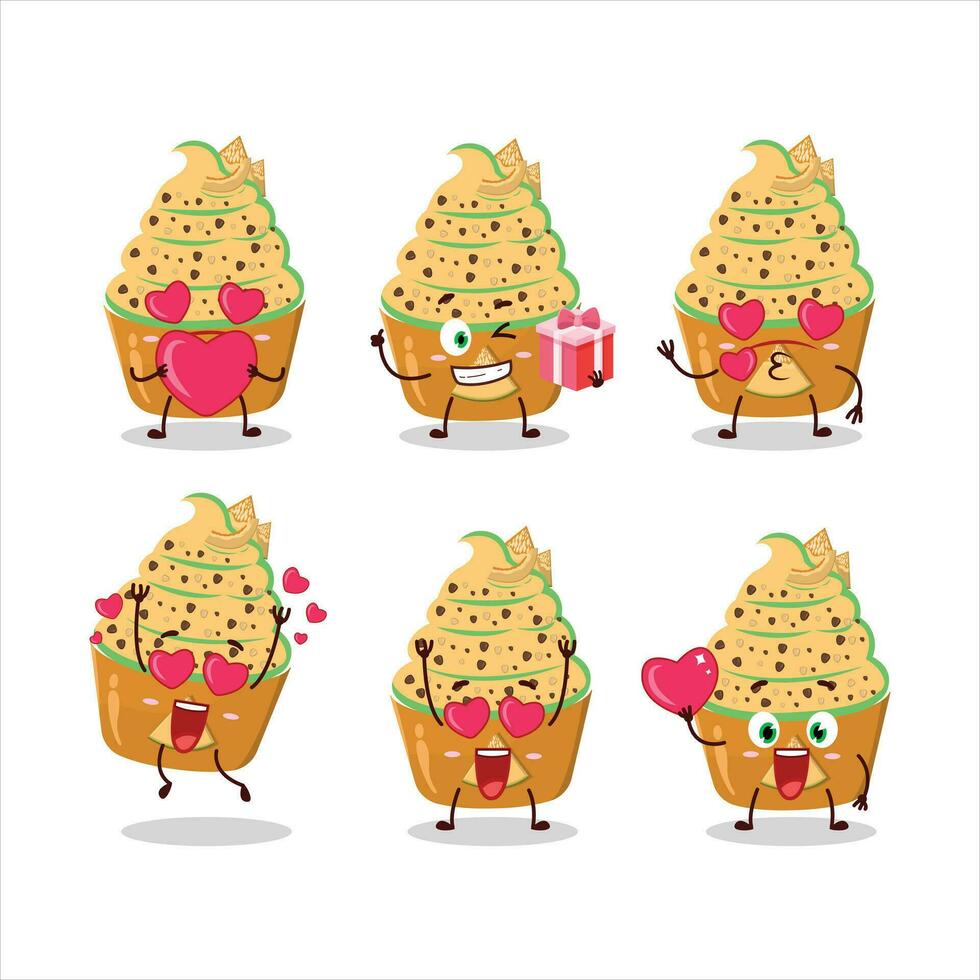 Ice cream melon cup cartoon character with love cute emoticon vector