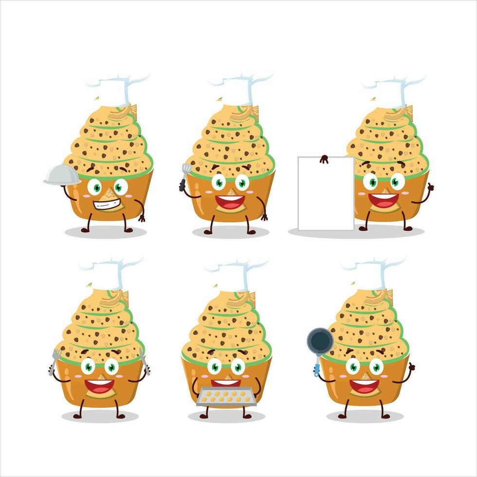 dibujos animados personaje de hielo crema melón taza con varios cocinero emoticones vector