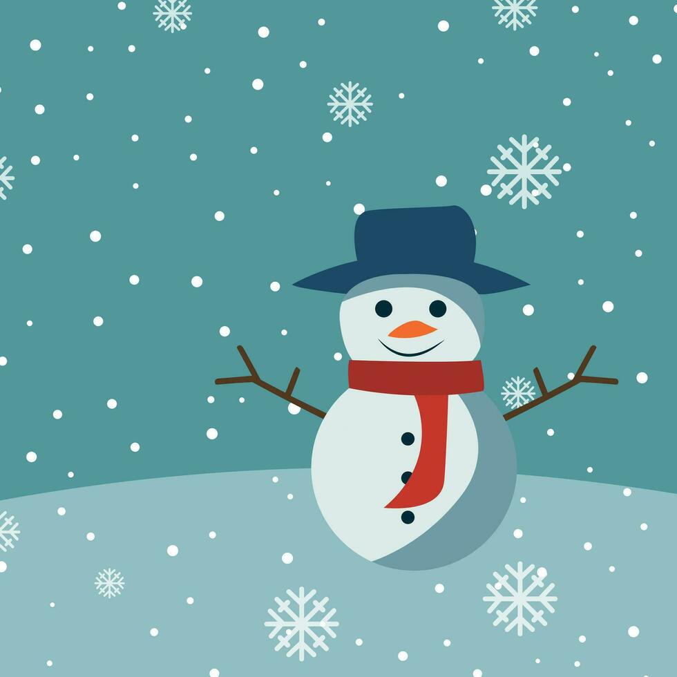 View of snowman with winter landscape and snow vector