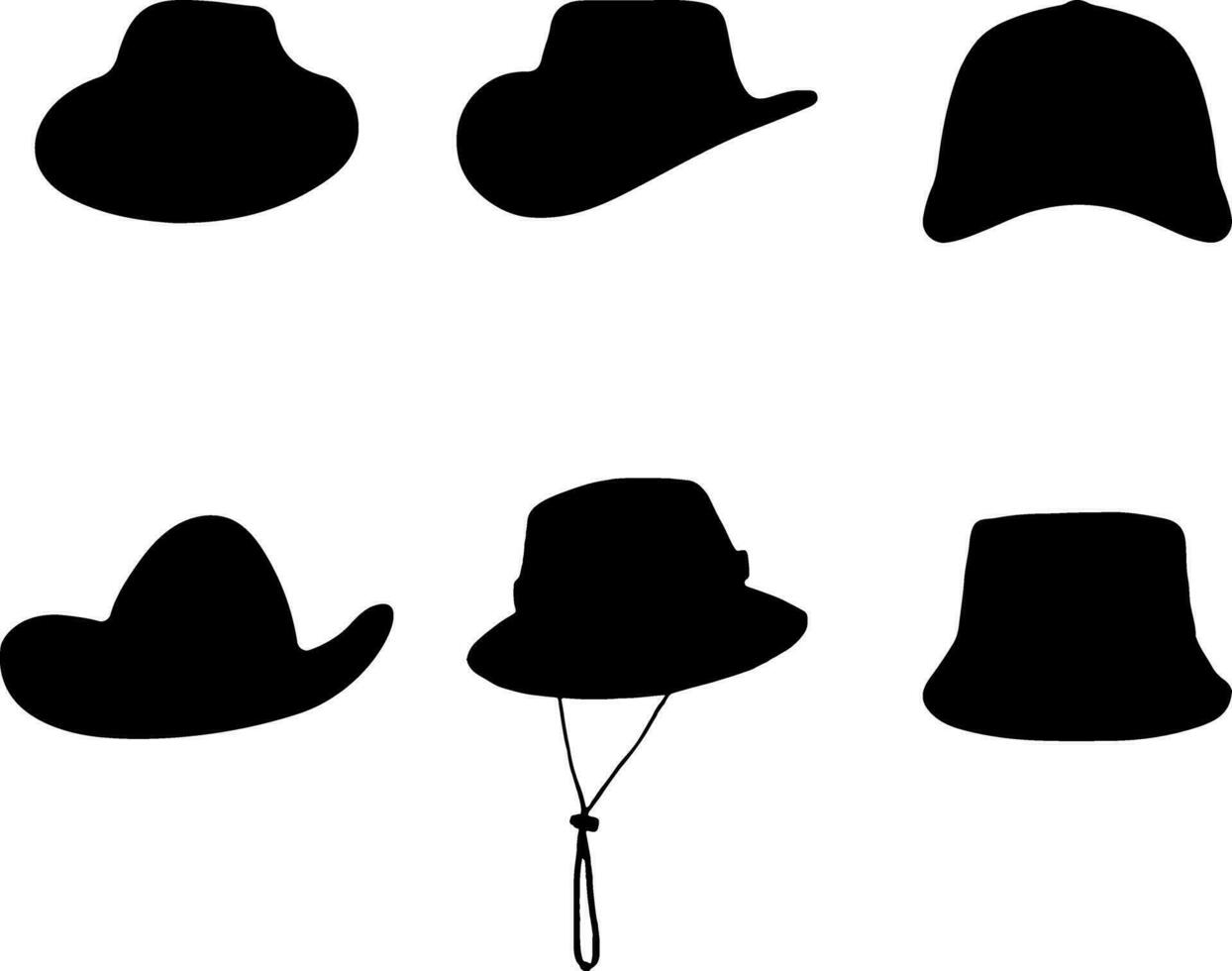 Collection of retro hats silhouette top hat isolated on white vector illustration