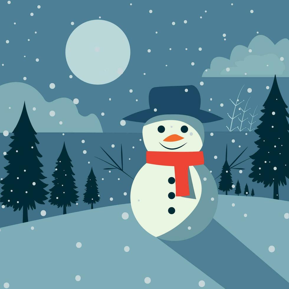 View of snowman with winter landscape and snow vector