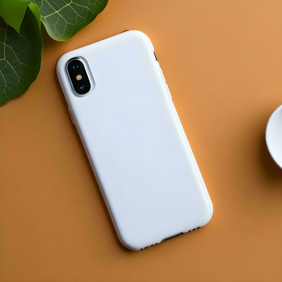 White blank phone case mockup on a table ai generate photo