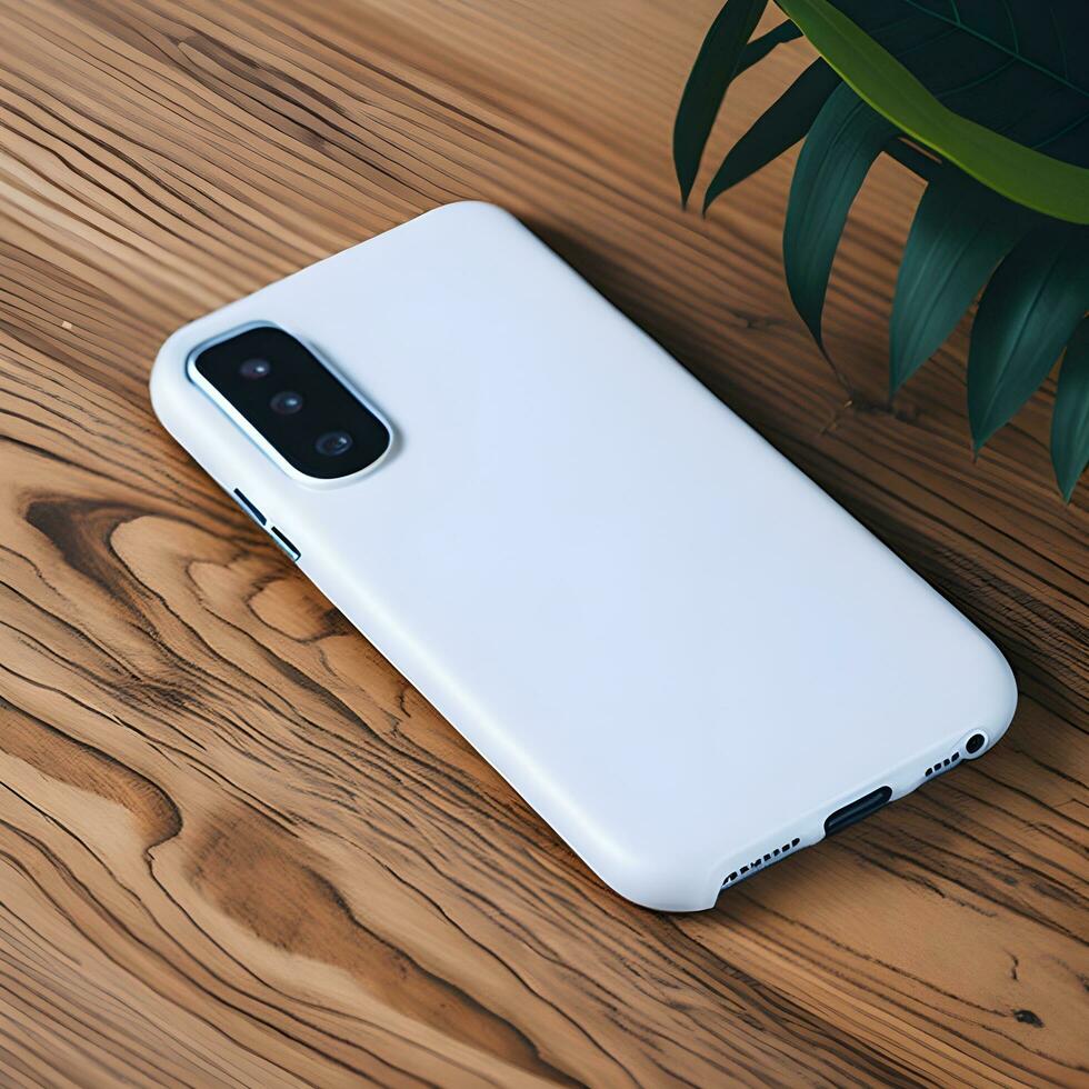 White blank phone case mockup on a table ai generate photo