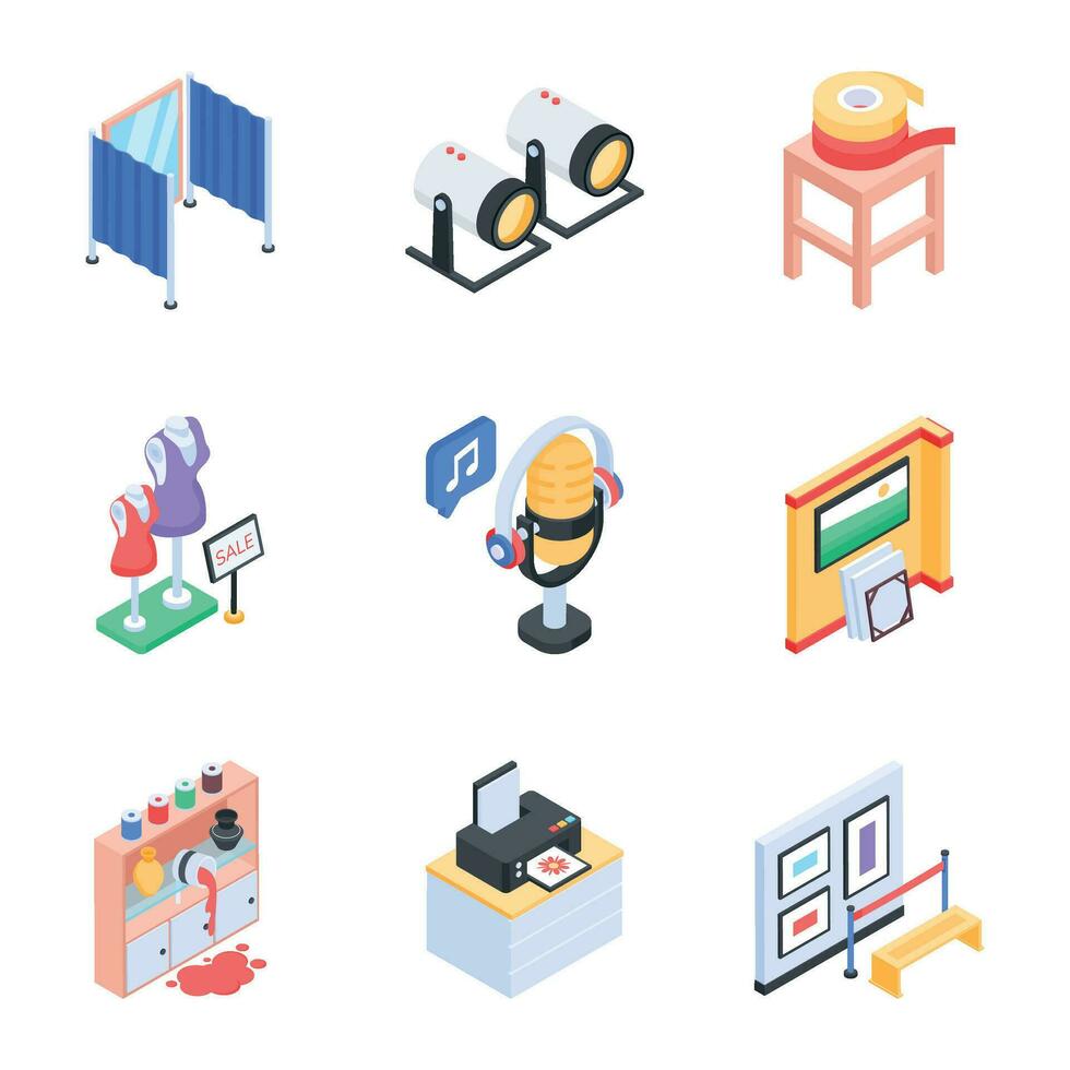 Pack of Art Studio Isometric Icons vector