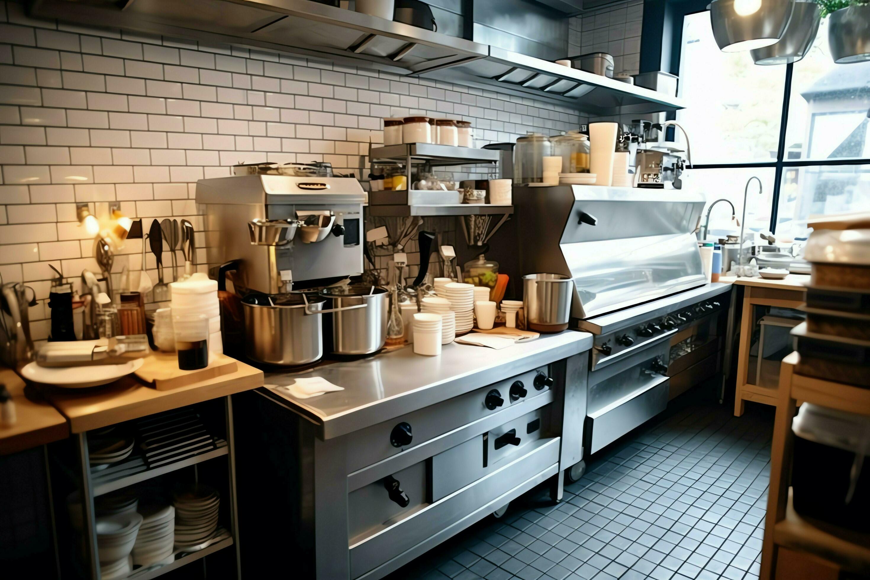 Inside clean kitchen of a modern restaurant or mini cafe with