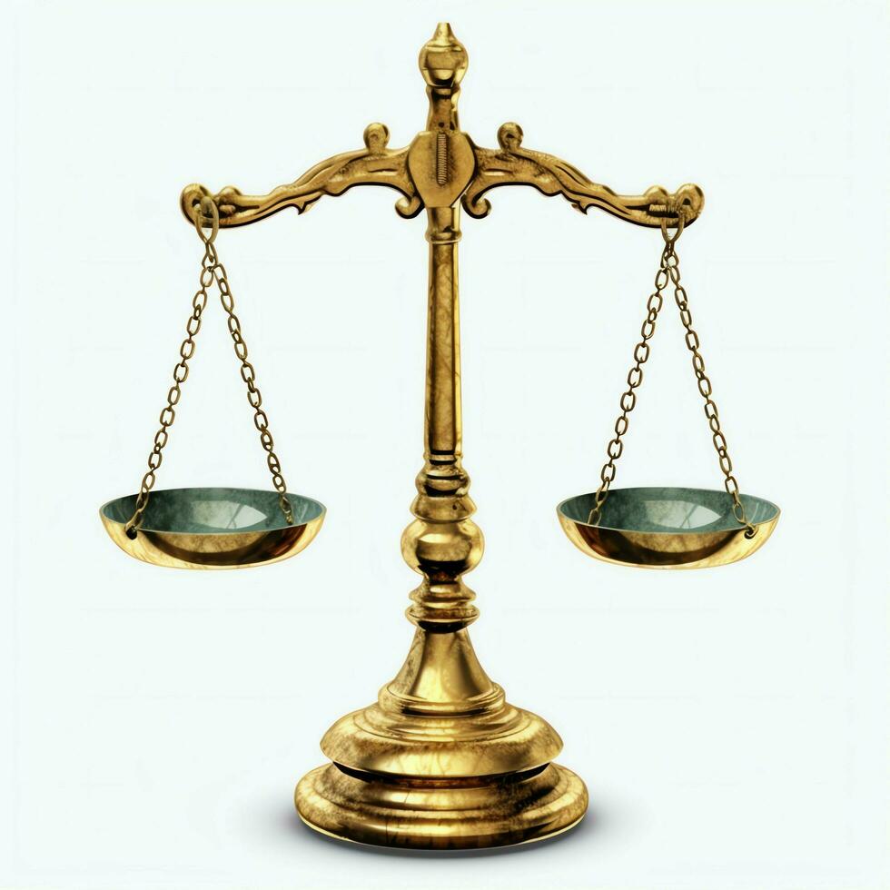 Vintage gold balance scale measure or law justice symbol. Lawyers day or world day of social justice concept by AI Generated photo