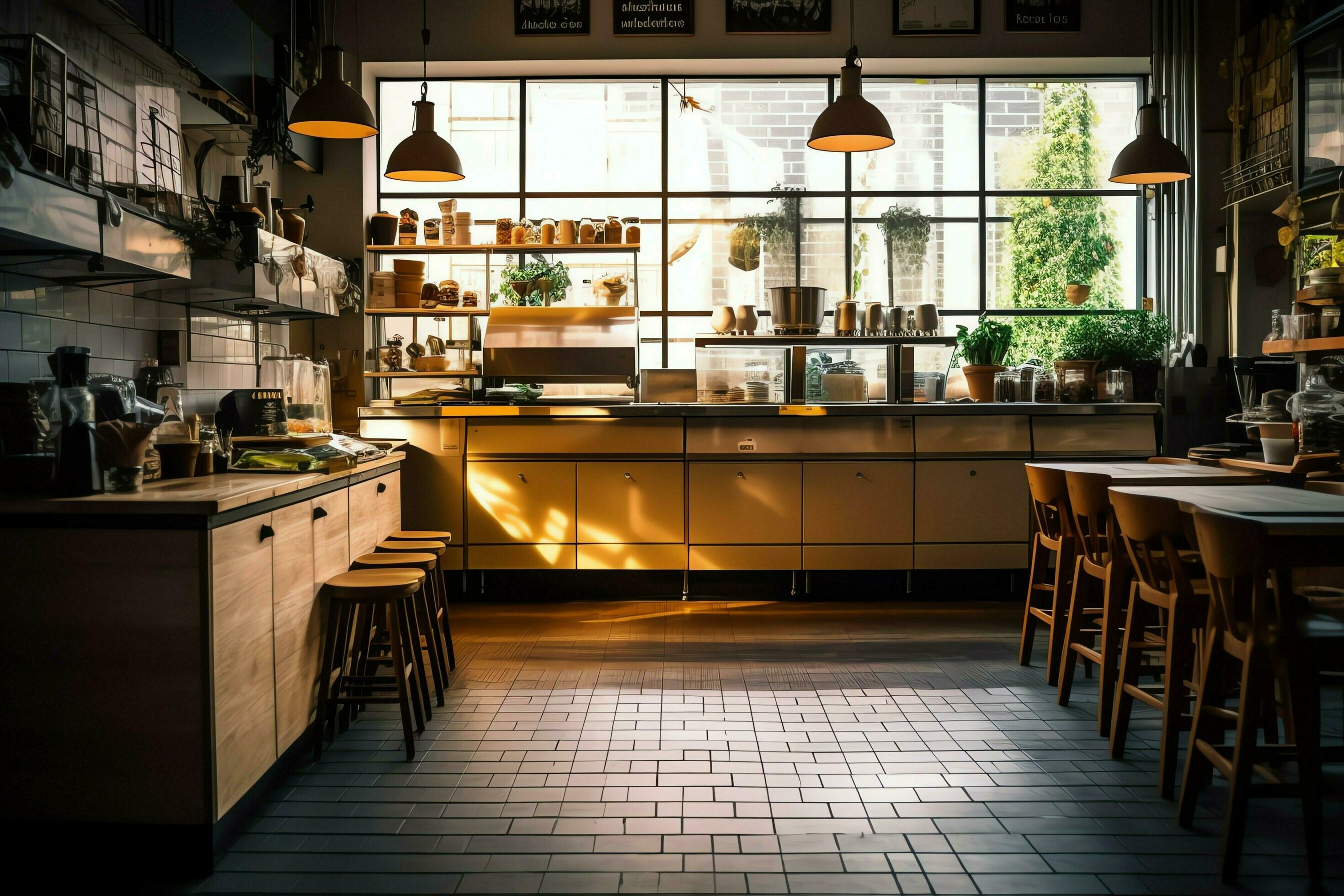 Inside clean kitchen of a modern restaurant or mini cafe with
