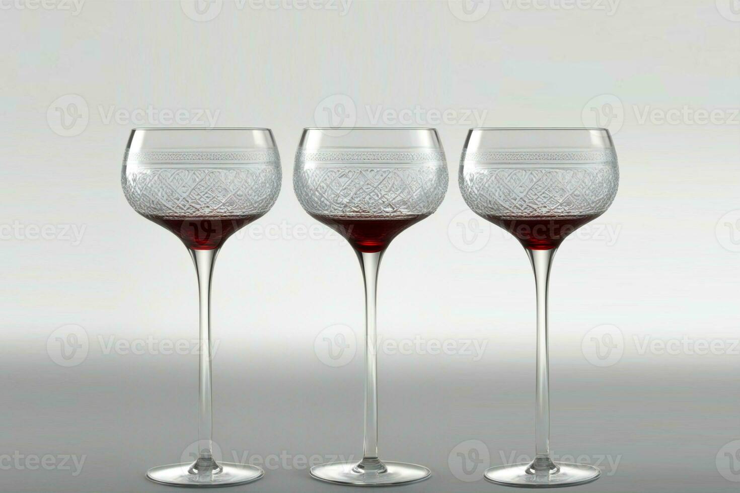 Aesthetics red wine in three wineglasses, AI generative photo