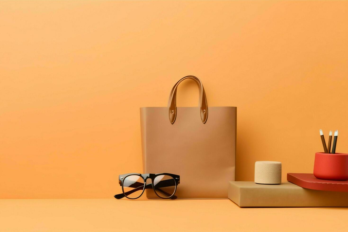 composición de compras día concepto con compras bolsas, papel pantalones y Copiar espacio. compras dias concepto por ai generado foto