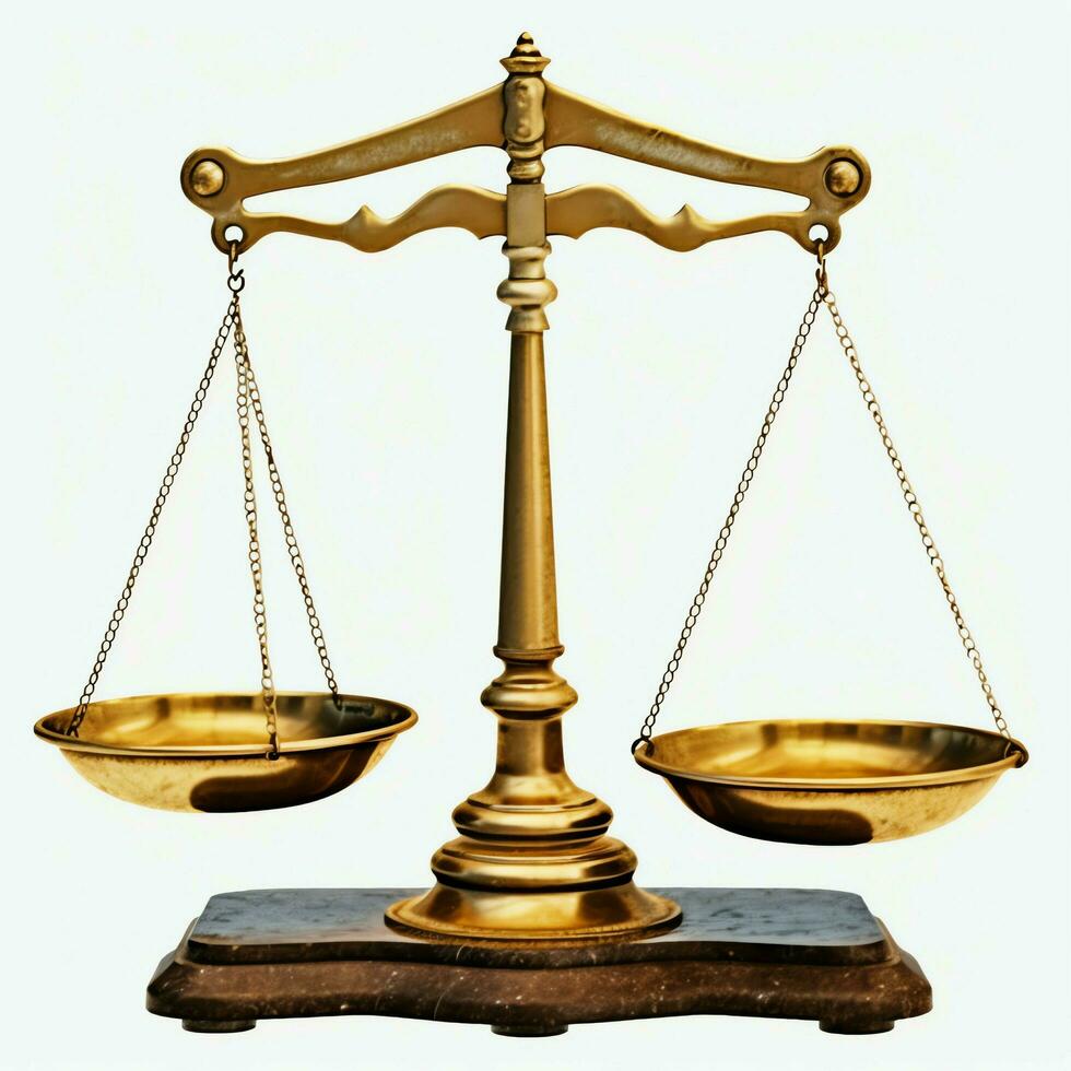 Vintage gold balance scale measure or law justice symbol. Lawyers day or world day of social justice concept by AI Generated photo