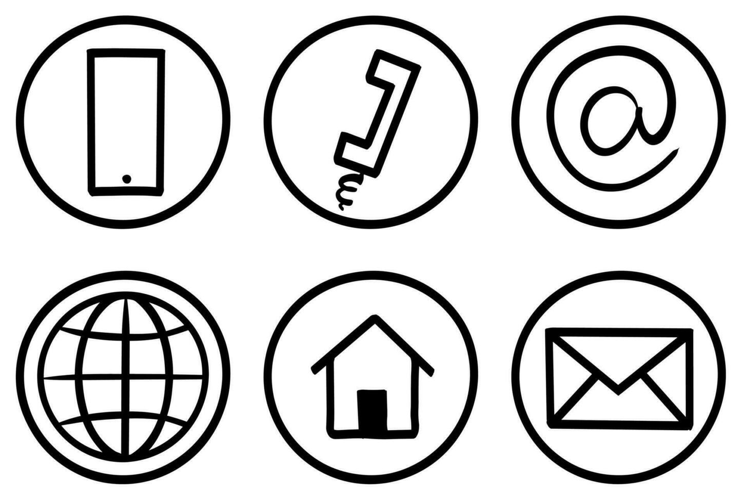 Icon set Business Contact us doodle hand drawn vector