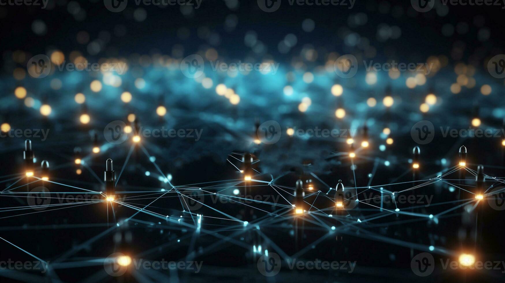 3D rendering of network connection with glowing dots and lines. Network concept Generative AI photo