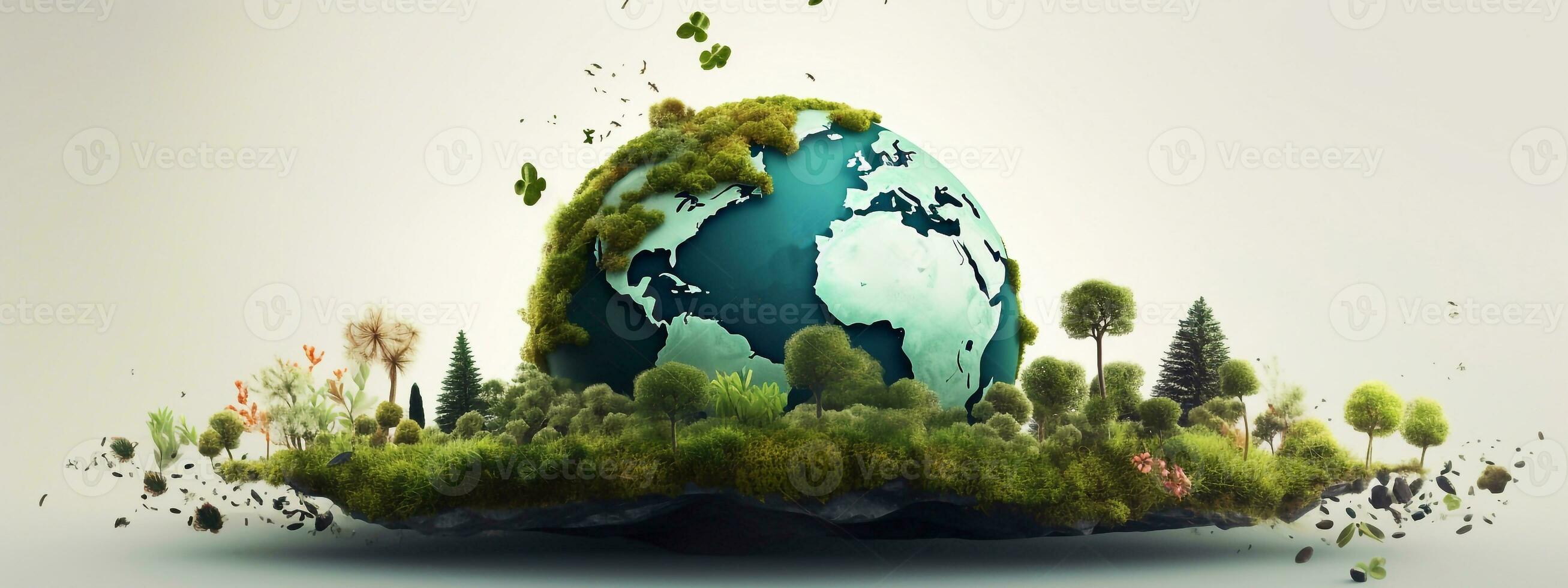 a picture of Earth day Ecology concept. Earth planet with green environment globe Generative AI photo