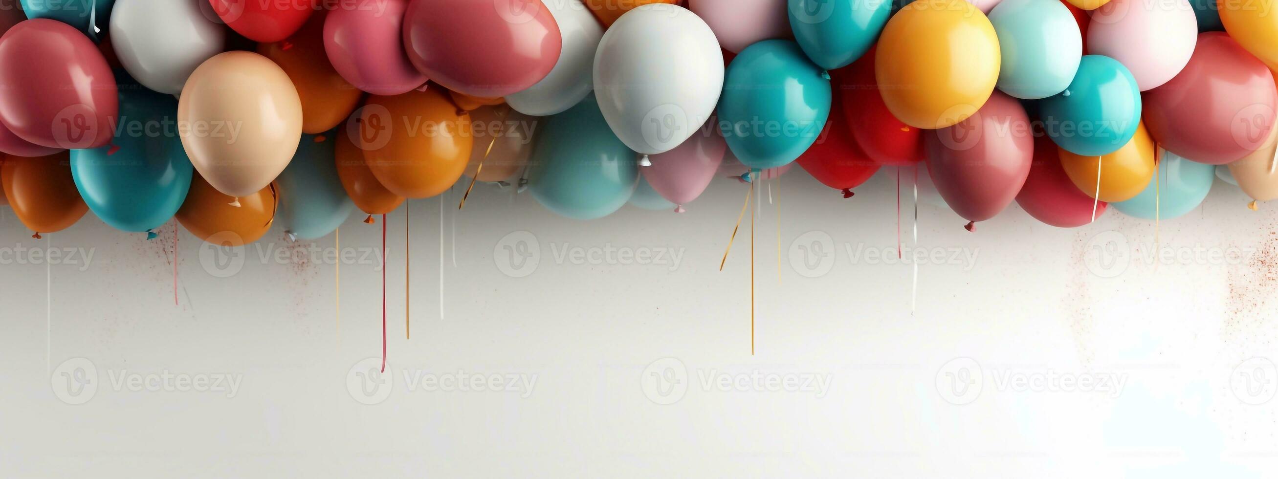 a picture of Multicolored balloons flying in the air. 3d illustration. mock up and celebrate function Generative AI photo