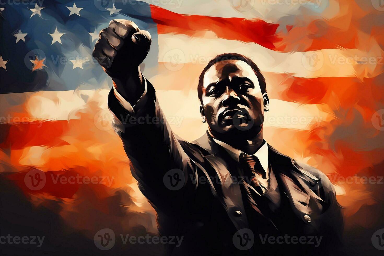 a image of Young african american man with american flag on blurred background Generative AI photo