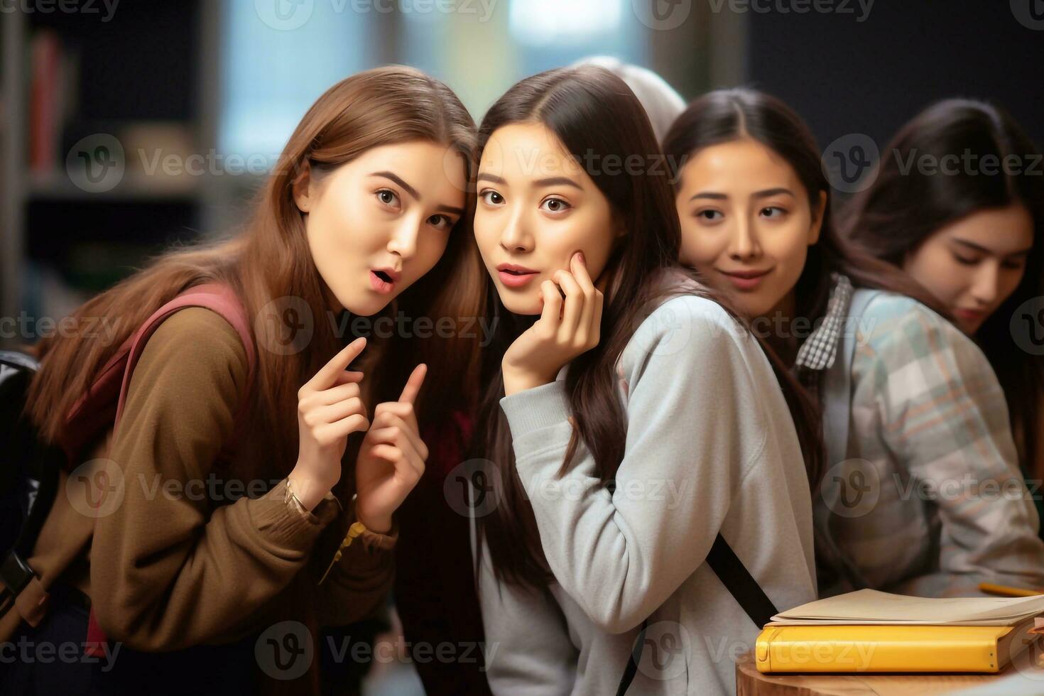 a image of Group of happy teen girls studying together at school. Education  concept. funny group of class Generative AI 31617447 Stock Photo at Vecteezy