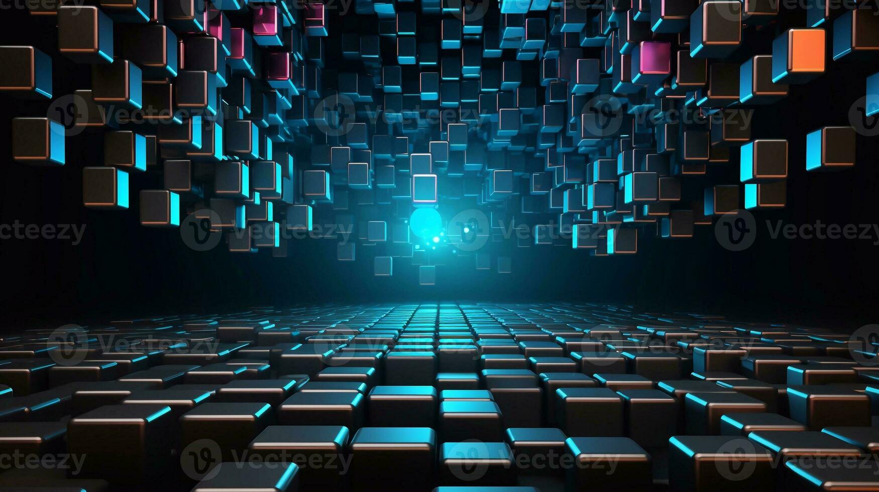 a image of Abstract 3d rendering of chaotic cubes in space. Futuristic background design. Generative AI photo