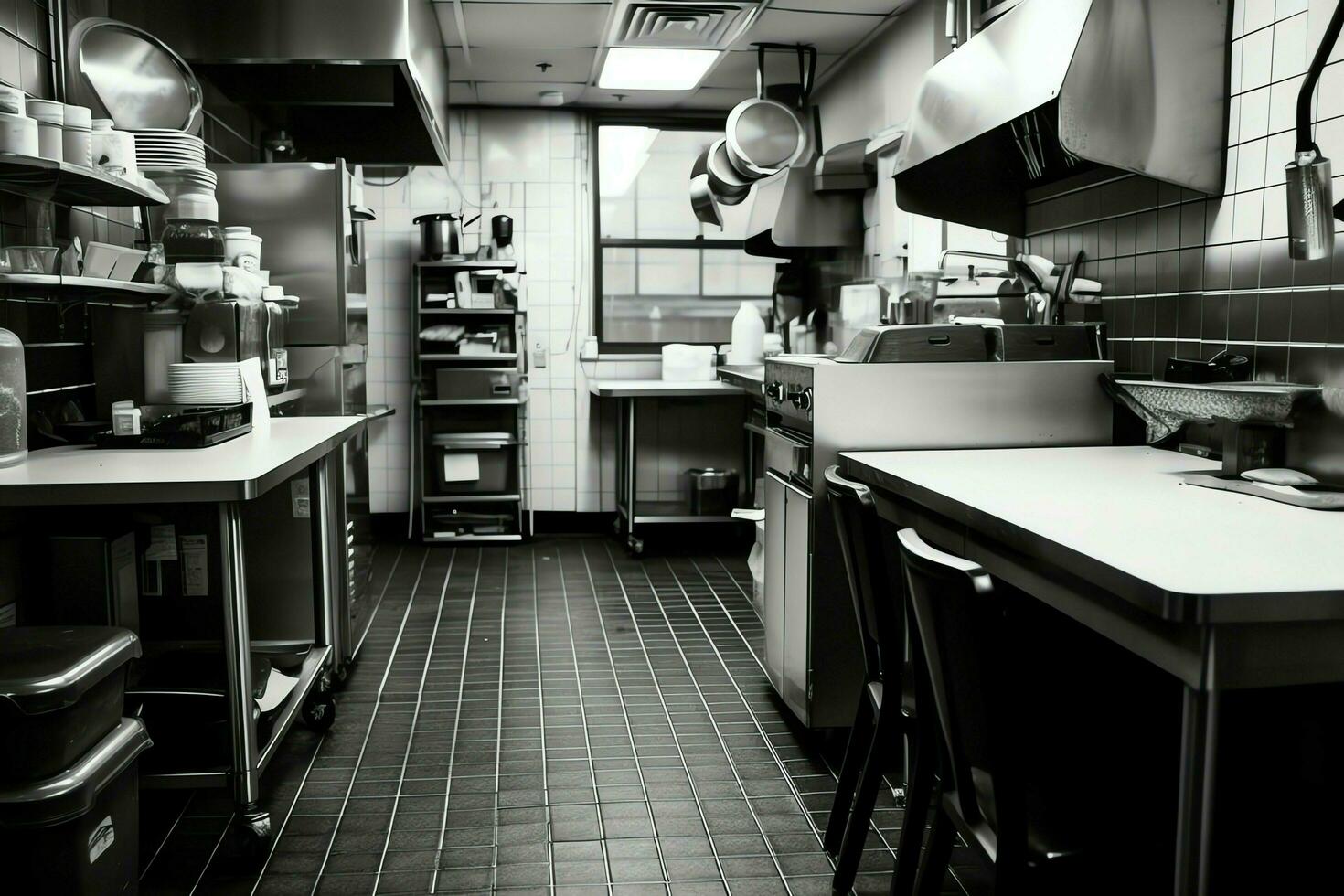 Inside clean kitchen of a modern restaurant or mini cafe with cooking utensils and small bar counter concept by AI Generated photo