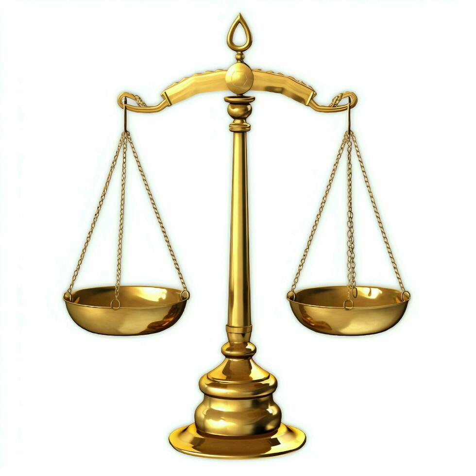 Clásico oro equilibrar escala medida o ley justicia símbolo. abogados día o mundo día de social justicia concepto por ai generado foto