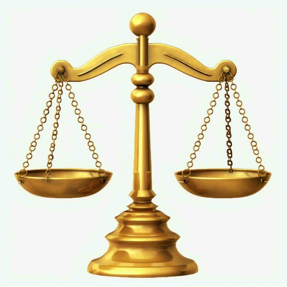 Clásico oro equilibrar escala medida o ley justicia símbolo. abogados día o mundo día de social justicia concepto por ai generado foto