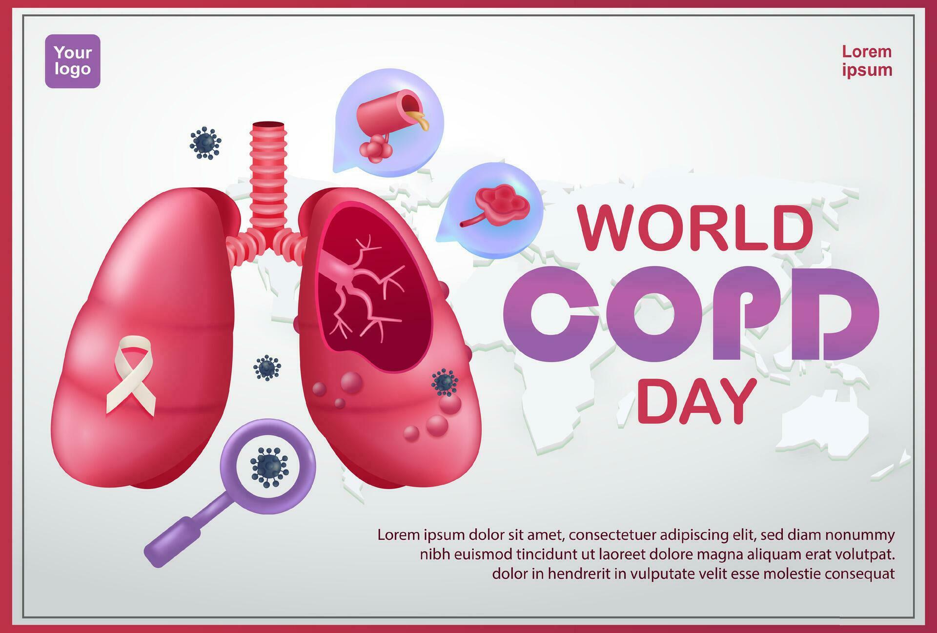 World COPD Daya lung condition that causes difficulty breathing. 3d