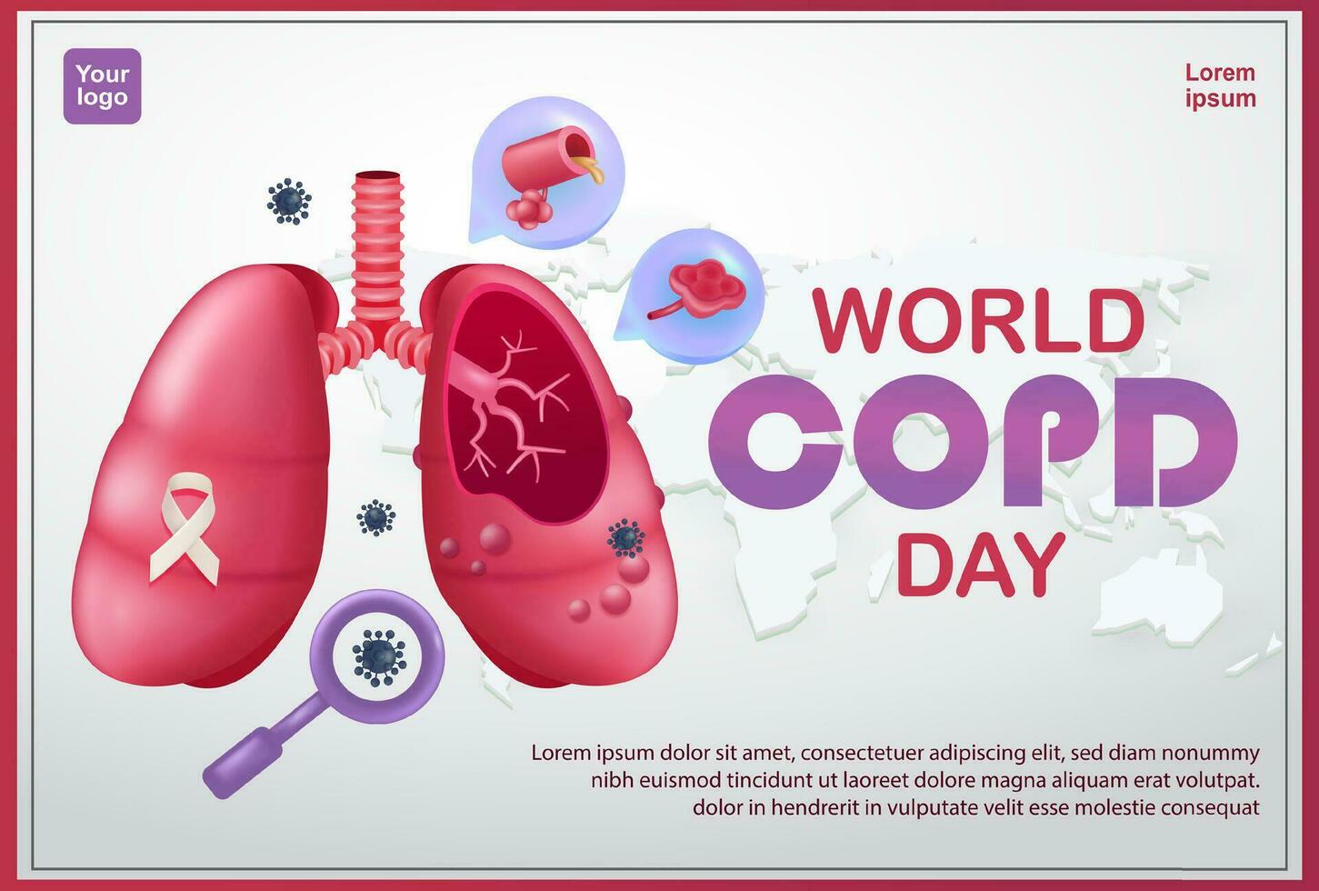 World COPD Daya lung condition that causes difficulty breathing. 3d Vector illustration, suitable for health, education and events