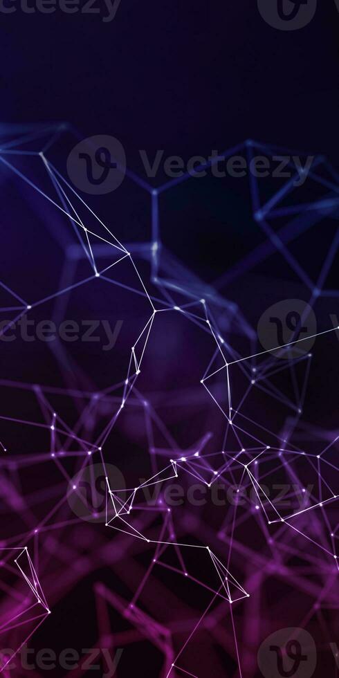 Concept for tech and business. Abstract geometric plexus with triangular cells connecting dots background in blue and purple. photo