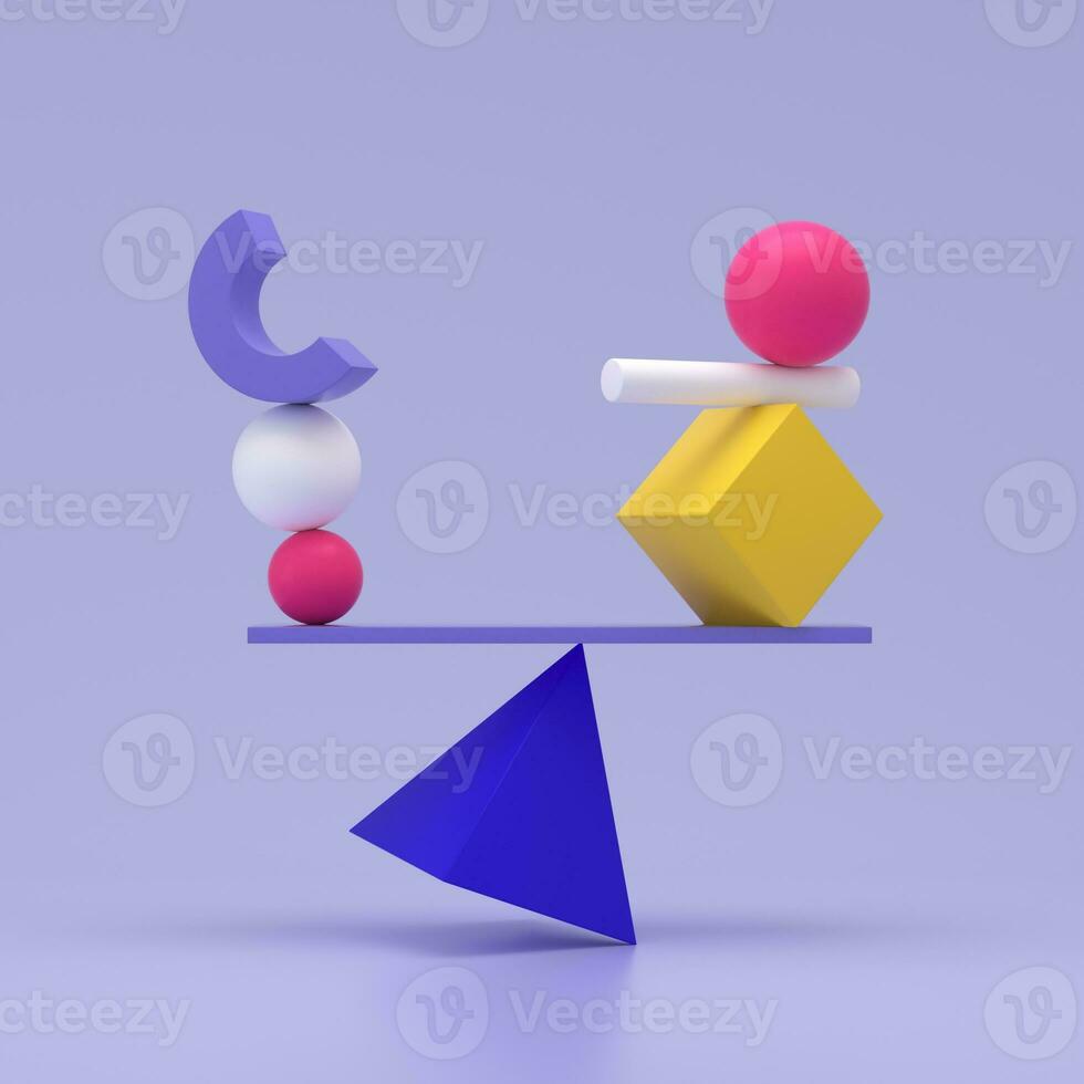 Various geometric shapes balancing on top of pyramid. photo