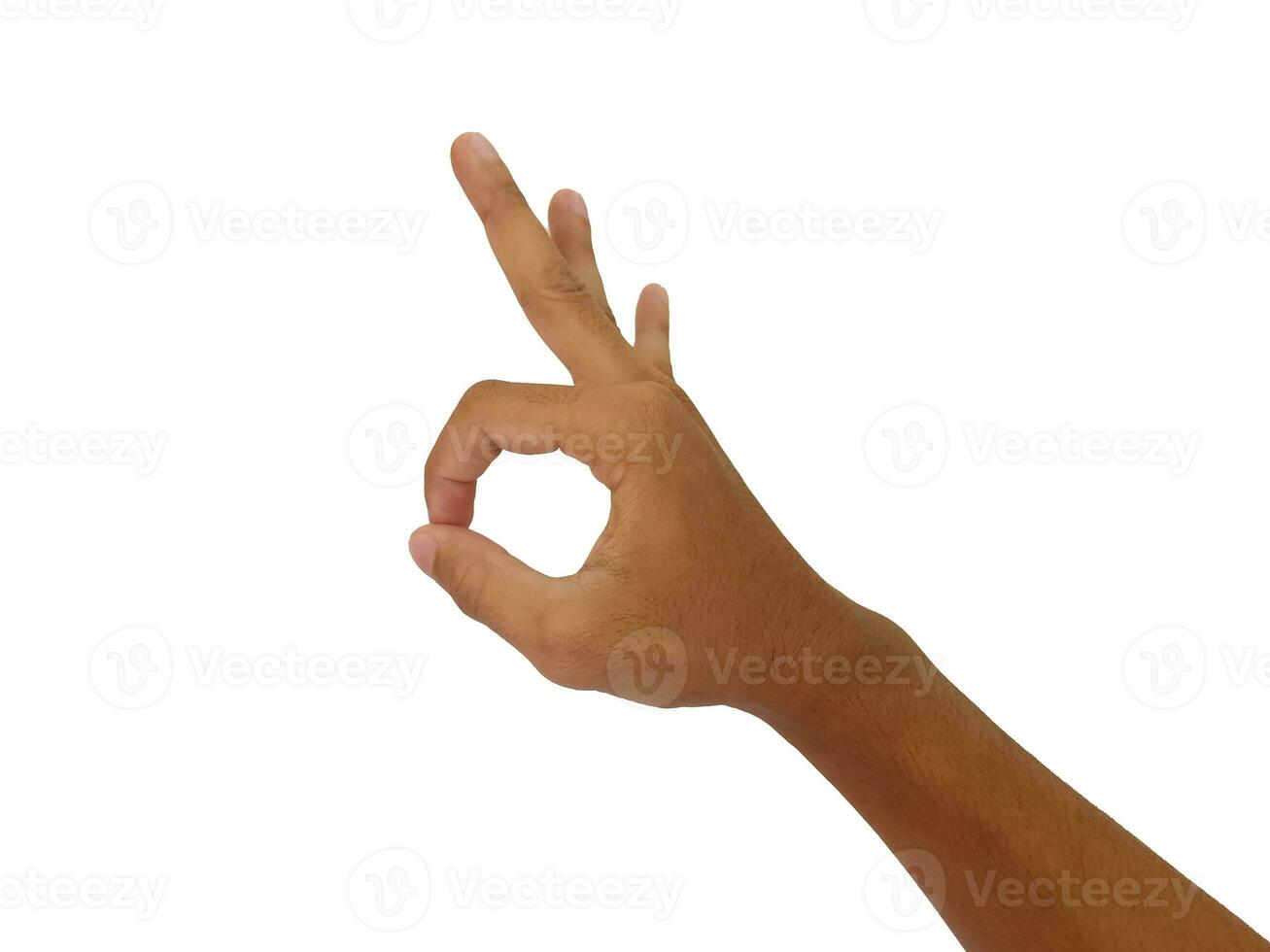 hand ok sign on white background photo