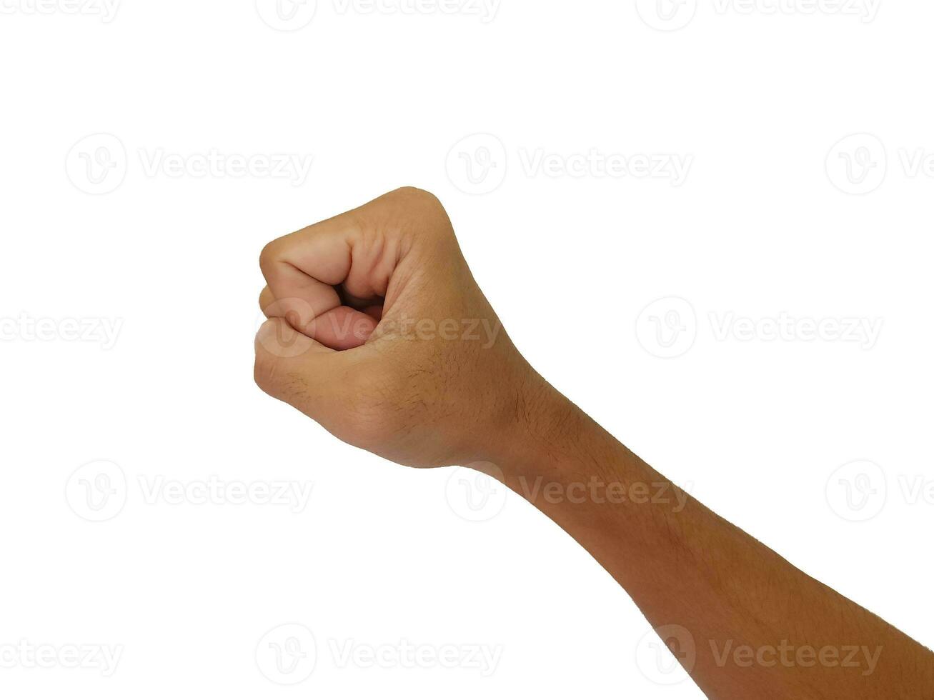 Male clenched fist, isolated on a white background Man hand with a fist. Alpha. Protest photo