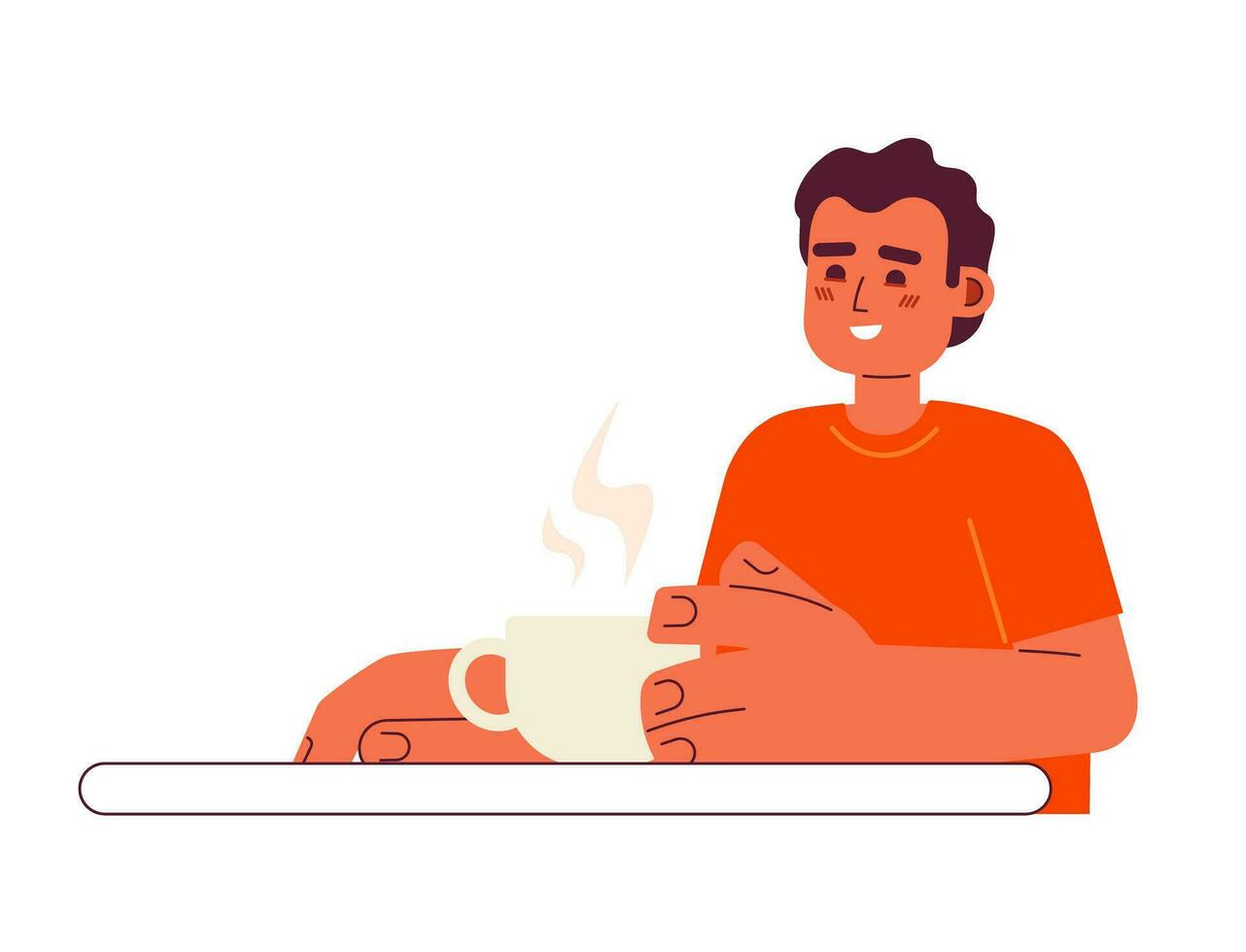 Hispanic man on meeting semi flat color vector character. Drinking coffee. Optimistic. Editable half body person on white. Simple cartoon spot illustration for web graphic design