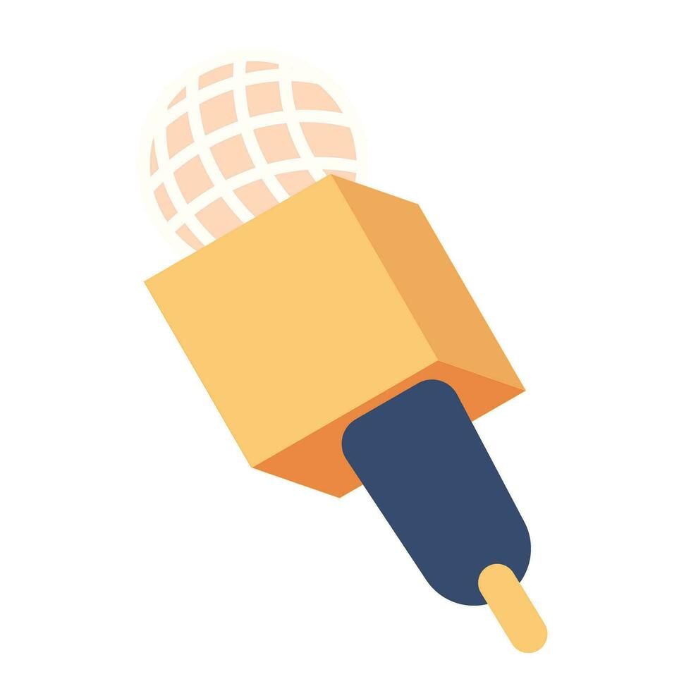 Journalist microphone 2D cartoon object. Press conference audio equipment isolated vector item white background. Interview correspondent, interviewer. News reporter mic color flat spot illustration