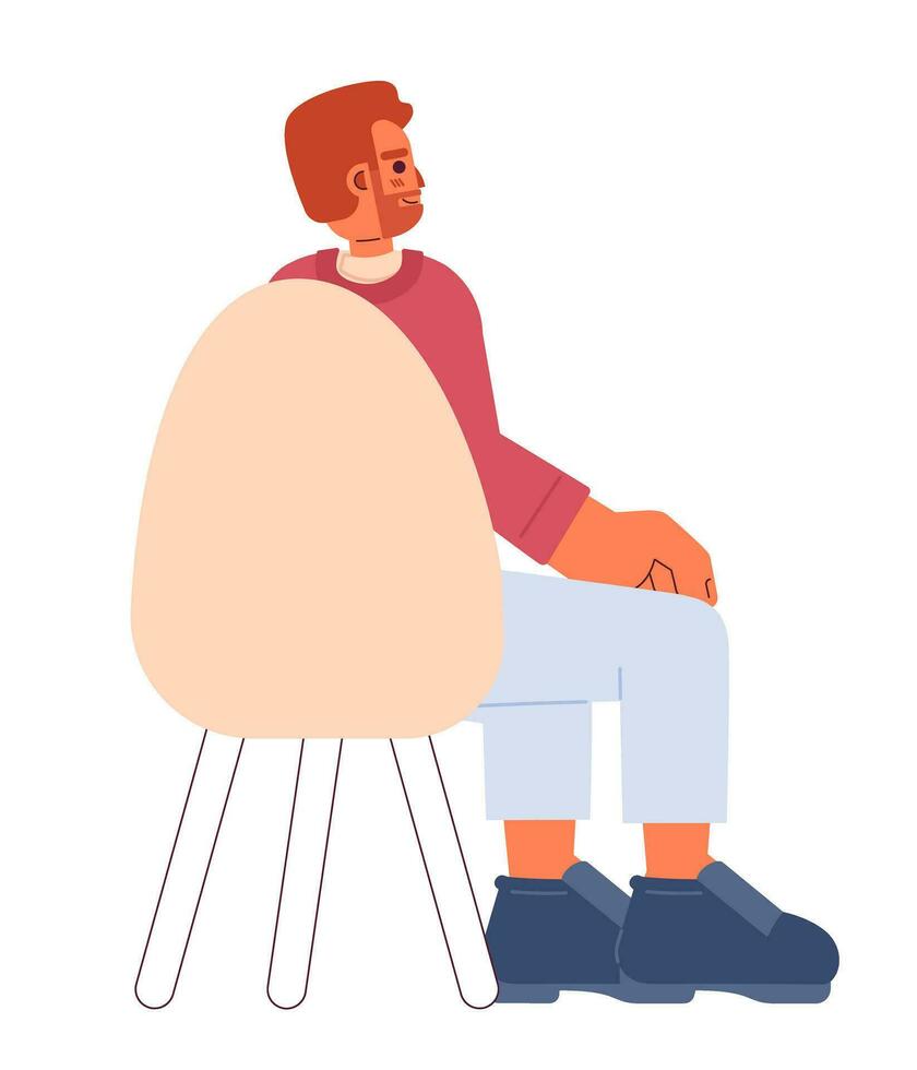 Bearded european man sitting in chair back view 2D cartoon character. Caucasian guy millennial entrepreneur isolated vector person white background. Seminar attendee color flat spot illustration