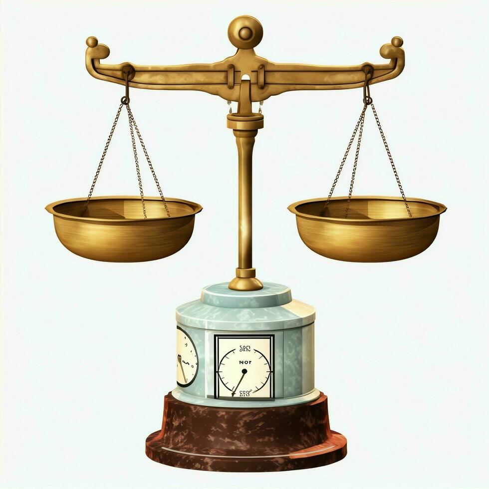 Vintage gold balance scale measure or law justice symbol. Lawyers day or world day of social justice concept by AI Generated photo