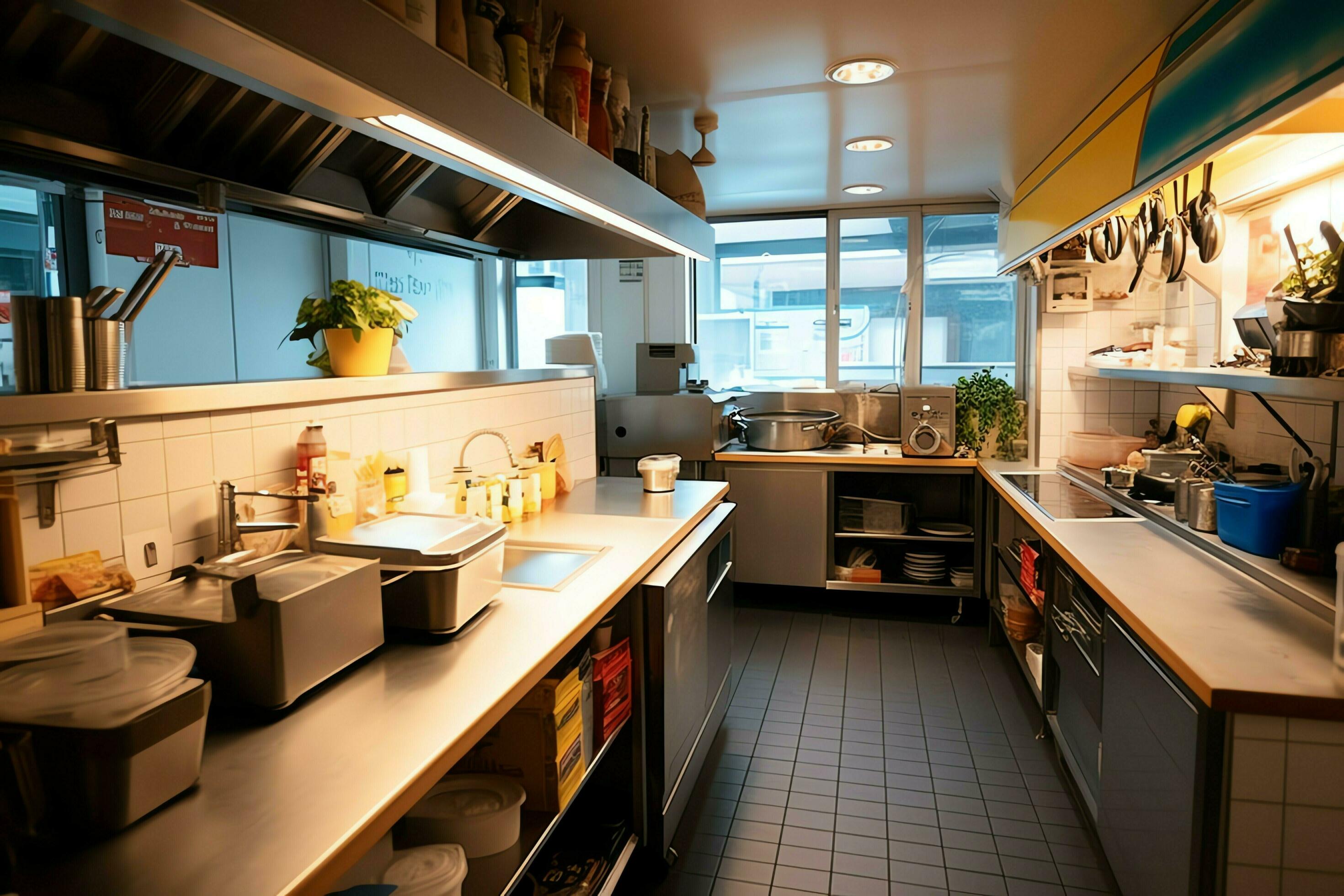 Inside clean kitchen of a modern restaurant or mini cafe with