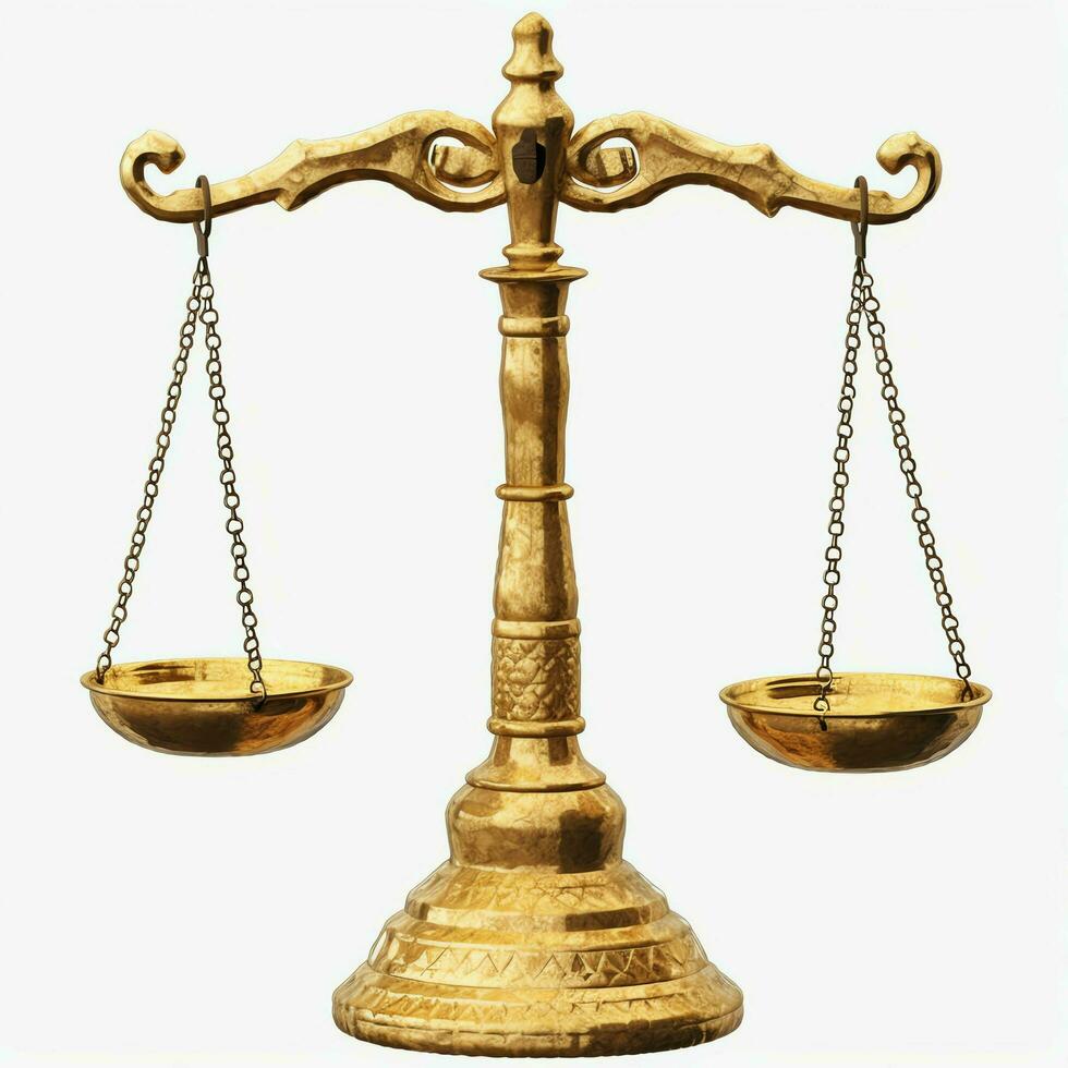 Vintage gold balance scale measure or law justice symbol. Lawyers day or world day of social justice concept by AI Generated photo