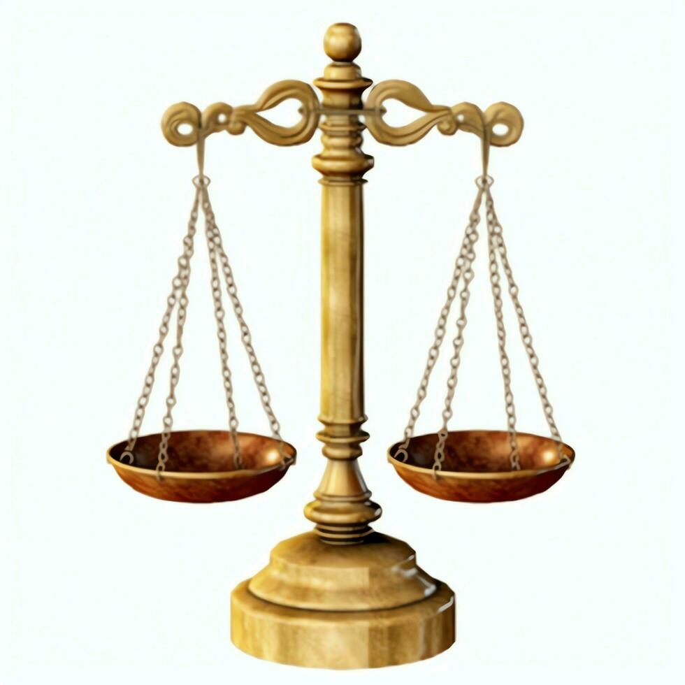 Clásico oro equilibrar escala medida o ley justicia símbolo. abogados día o mundo día de social justicia concepto por ai generado foto