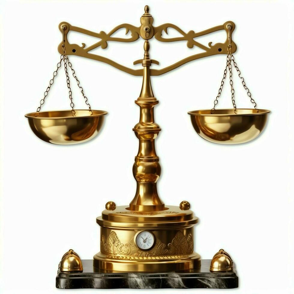 Vintage gold balance scale measure or law justice symbol. Lawyers day or world day of social justice concept by AI Generated photo