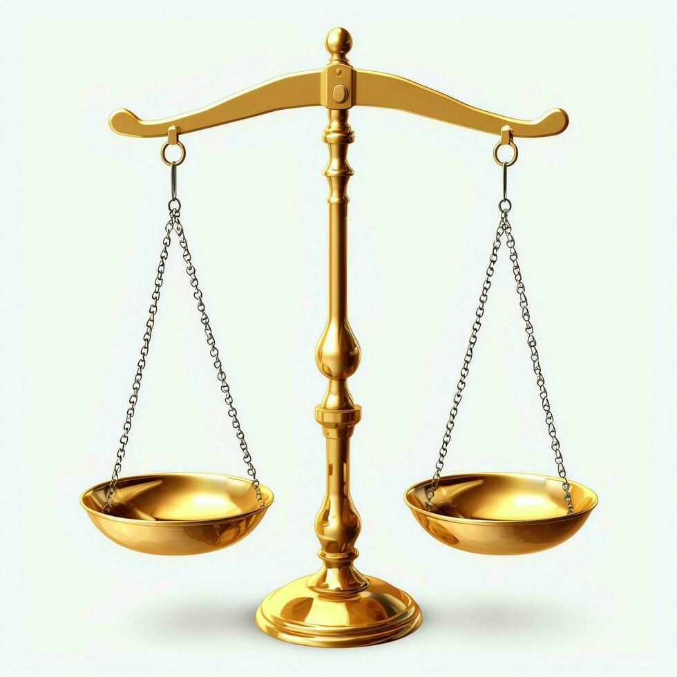 Vintage gold balance scale measure or law justice symbol. Lawyers day or world day of social justice concept by AI Generated photo