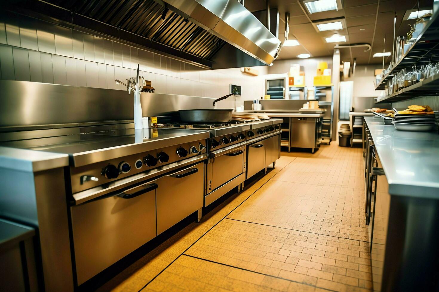 Inside clean kitchen of a modern restaurant or mini cafe with cooking utensils and small bar counter concept by AI Generated photo