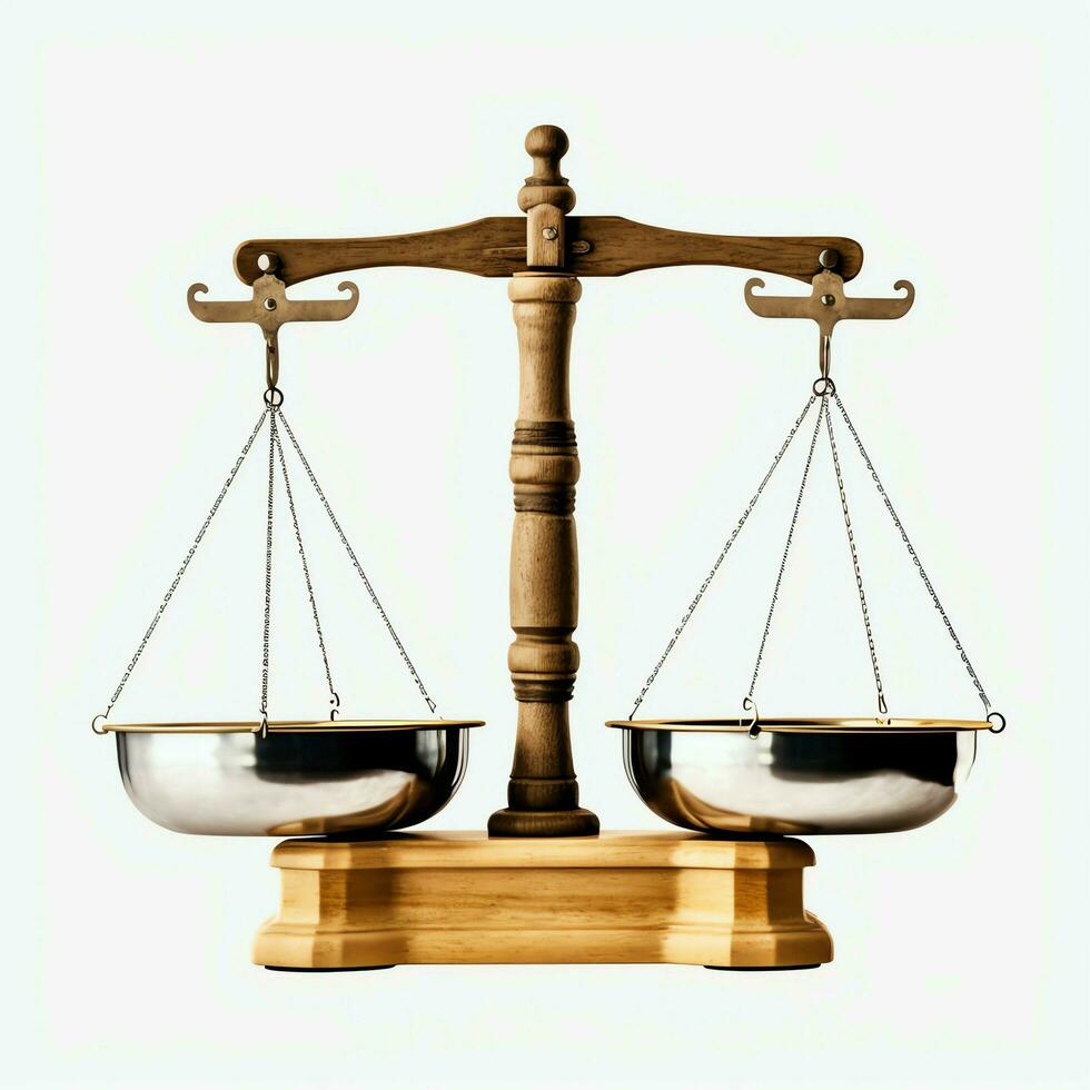 Vintage gold balance scale measure or law justice symbol. Lawyers day or world day of social justice concept by AI Generated photo