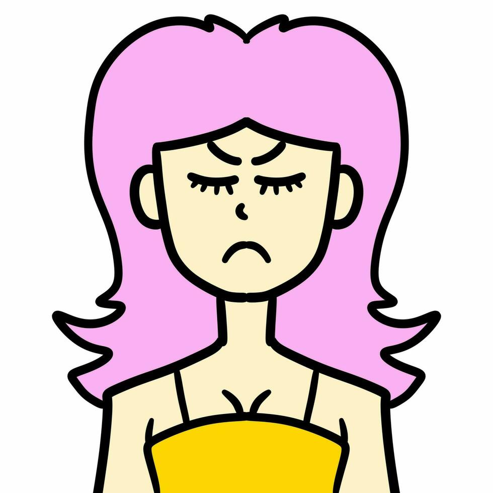 cartoon female angry face on white background photo