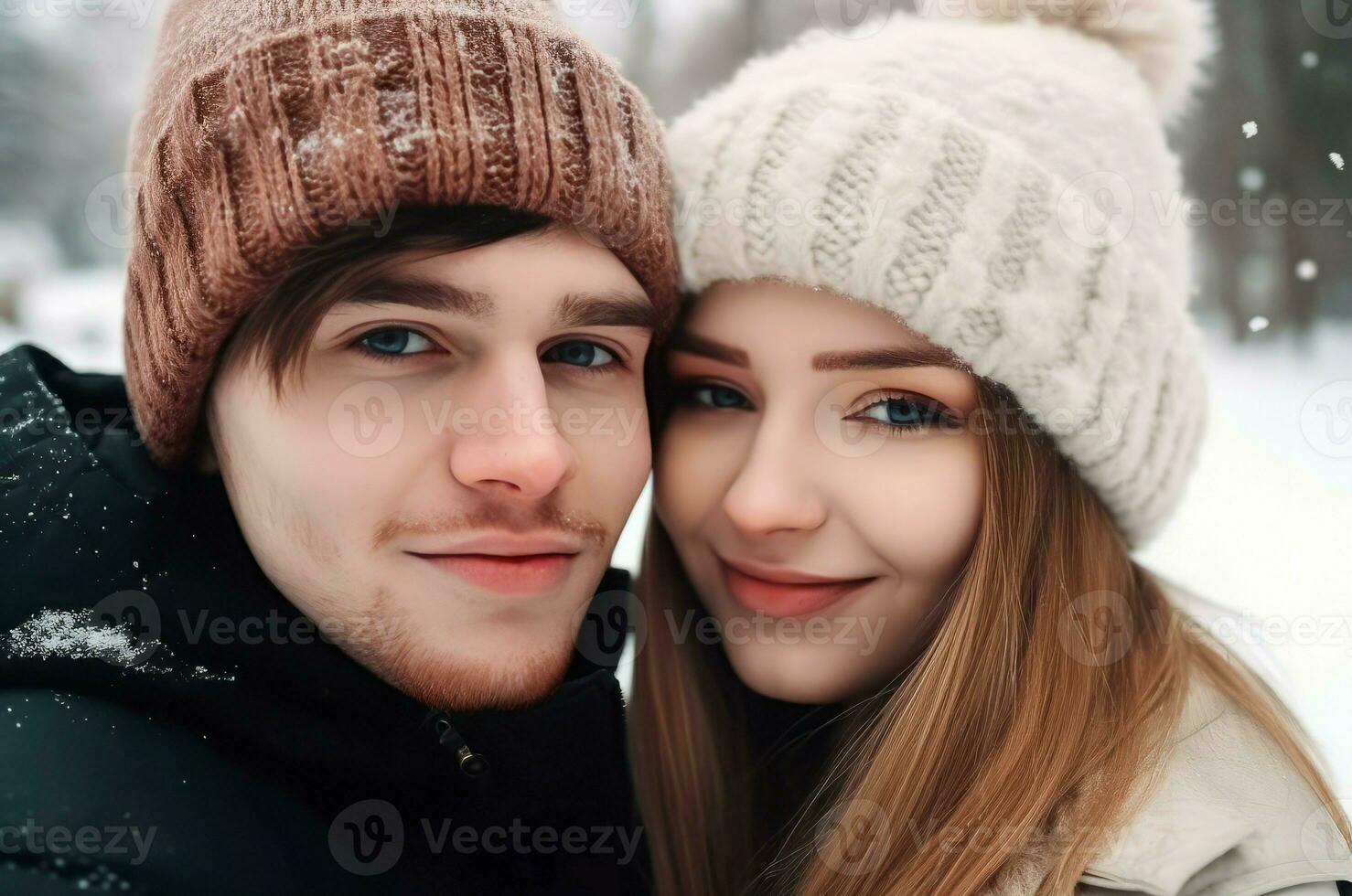 Young couple winter. Generate ai photo