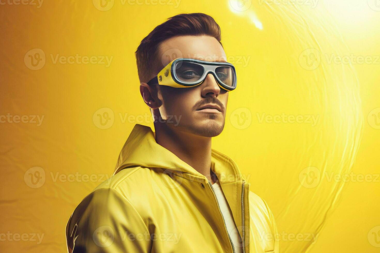 Scientific man yellow latex. Generate Ai photo