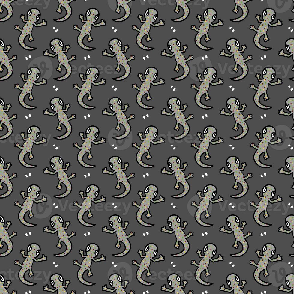 seamless pattern with hand drawn cartoon doodle lizard. photo